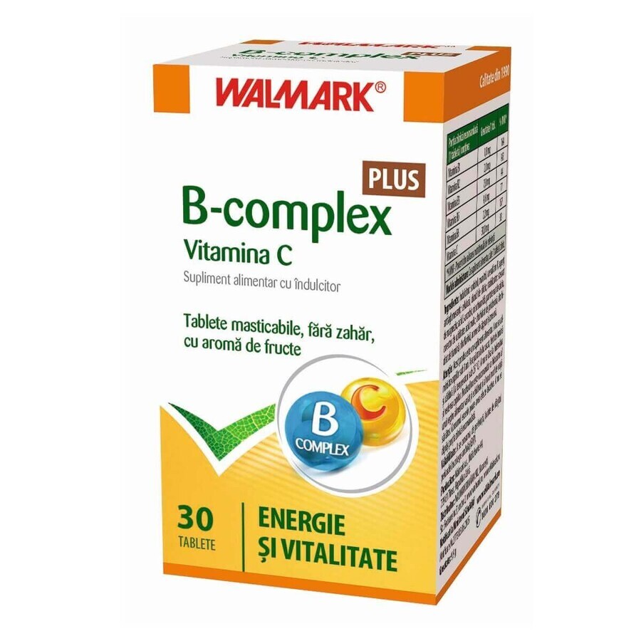 Complesso B + Vitamina C al gusto di frutta, 30 compresse, Walmark