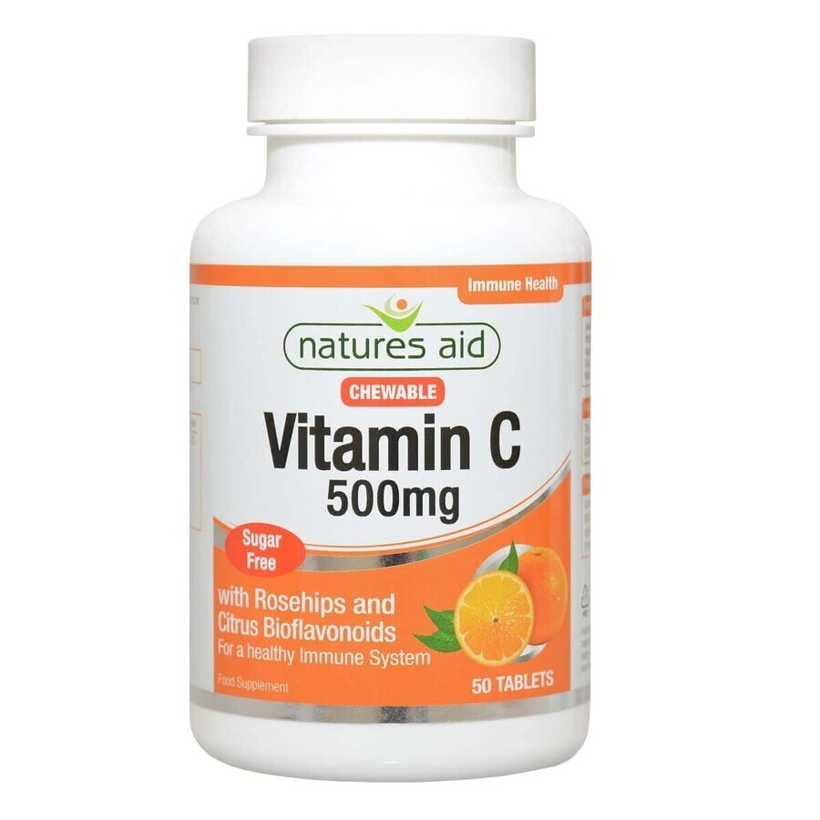 Vitamina C 500mg senza zucchero, 50 compresse masticabili, Natures Aid