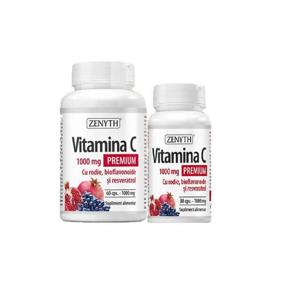 Vitamina C Premium con melograno, bioflavonoidi e resveratrolo 1000 mg, 60+30 capsule, Zenyth recensioni
