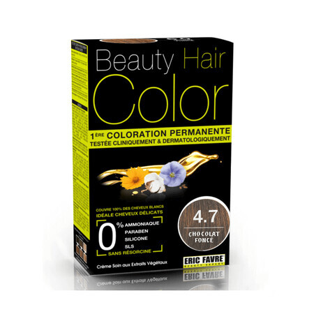 Tintura per capelli con estratti vegetali e cotone Cioccolato fondente, Tonalità 4.7, 160 ml, Beauty Hair Color