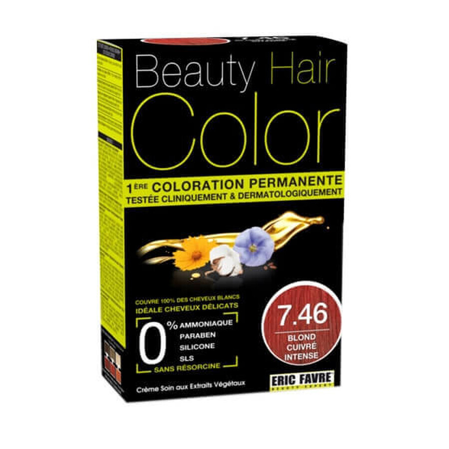 Tintura per capelli con estratti vegetali e cotone Biondo Rame Intenso, Tonalità 7.46, 160 ml, Beauty Hair Color