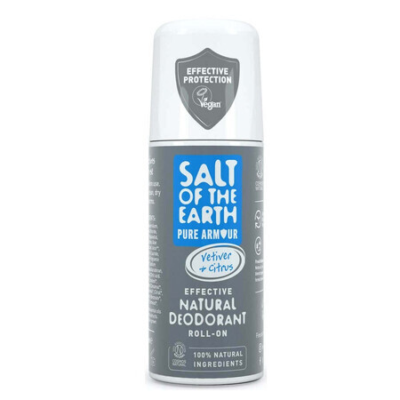 Deodorante roll-on per uomo con vetiver e agrumi Salt Of The Earth Pure Armour, 75 ml, Crystal Spring