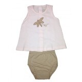 Completo 2pz abitino canotta con slip bimba neonato senza manica Rapife rosa marroncino 12 m