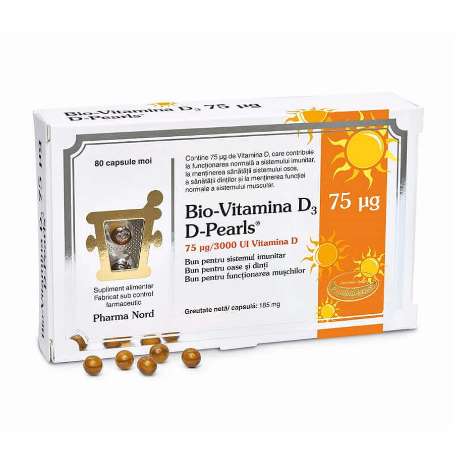 Bio-Vitamina D3 D-Pearls 75 mcg/3000 UI Vitamina D, 80 capsule molli, Pharma Nord recensioni