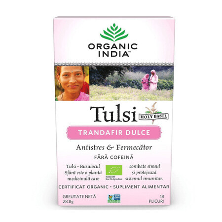 Tè antistress alla rosa dolce Tulsi, 18 bustine, India biologica