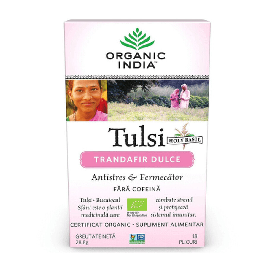 Tè antistress alla rosa dolce Tulsi, 18 bustine, India biologica