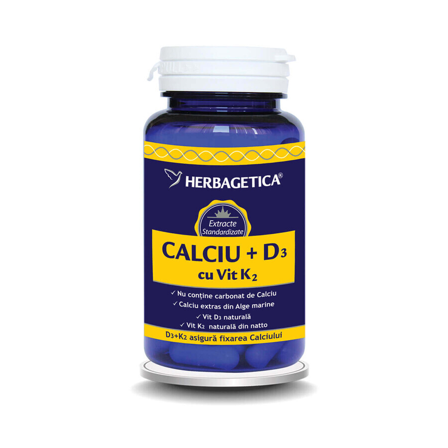 Calcio + D3 + Vitamina K2, 30 capsule, Herbagetica recensioni