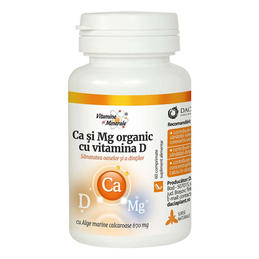 Calcio organico e magnesio con vitamina D, 60 compresse, Dacia Plant