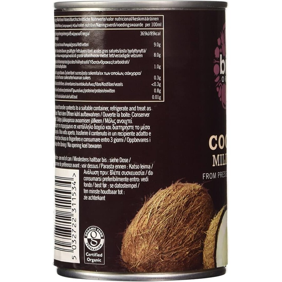 Latte di Cocco Leggero Bio, 400 ml, Biona