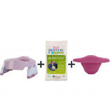 Confezione Vasino portatile + fodera riutilizzabile + 10 sacchetti biodegradabili, rosa-bianco, Potette Plus