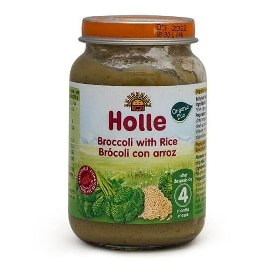 Purea ecologica di broccoli e riso integrale, +4 mesi, 190 g, Holle Baby Food