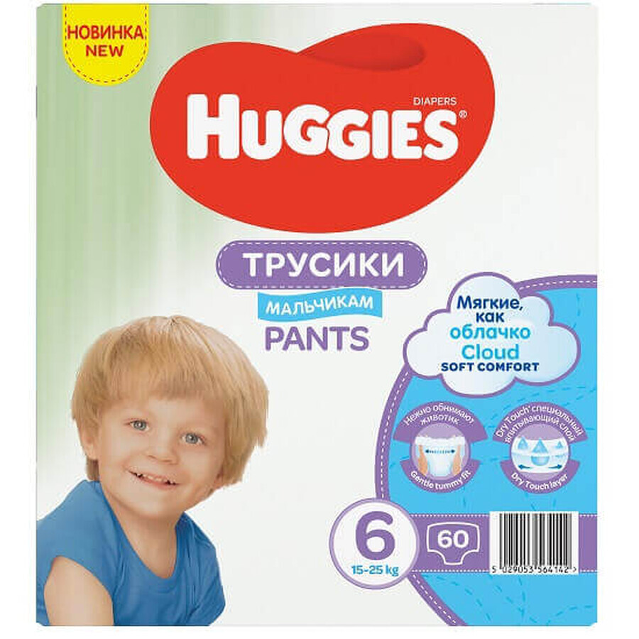 Pantaloni per pannolini Soft Comfort Boy No. 6, 15-25 kg, 60 pezzi, Huggies