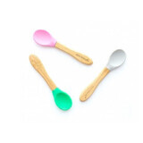 Set di 3 cucchiai di bambù, grigio, rosa e verde, Eco Rascals