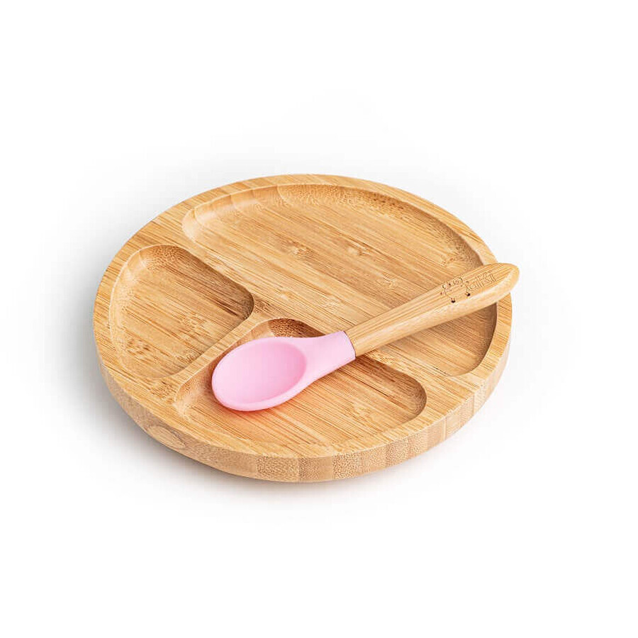 Set piatto e cucchiaio in bambù, Pink, Oaki