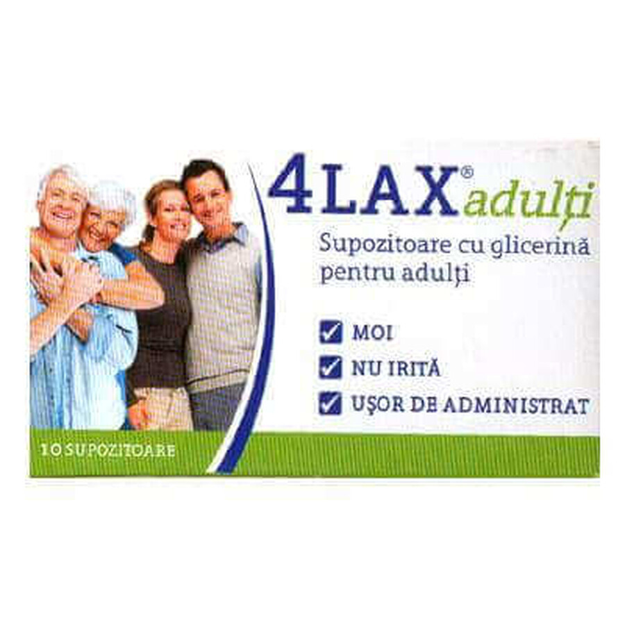 Supposte di glicerina per adulti, 4Lax, 10 pezzi, Solacium Pharma