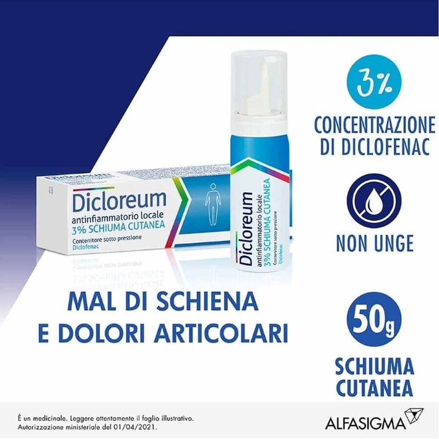 Dicloreum Antinfiammatorio Locale 3% Schiuma Cutanea 50 ml, Alfasigma recensioni