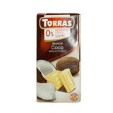 Cioccolato bianco con cocco e dolcificante, 75 g, Torras