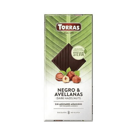 Cioccolato fondente con nocciole e dolcificante, 125g, Torras