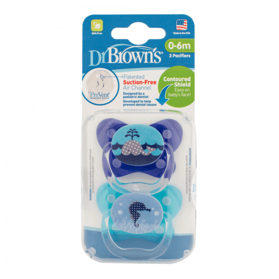 Set di 2 ciucci in silicone PreVent Blue Butterfly, 0-6 mesi, Dr Brown's