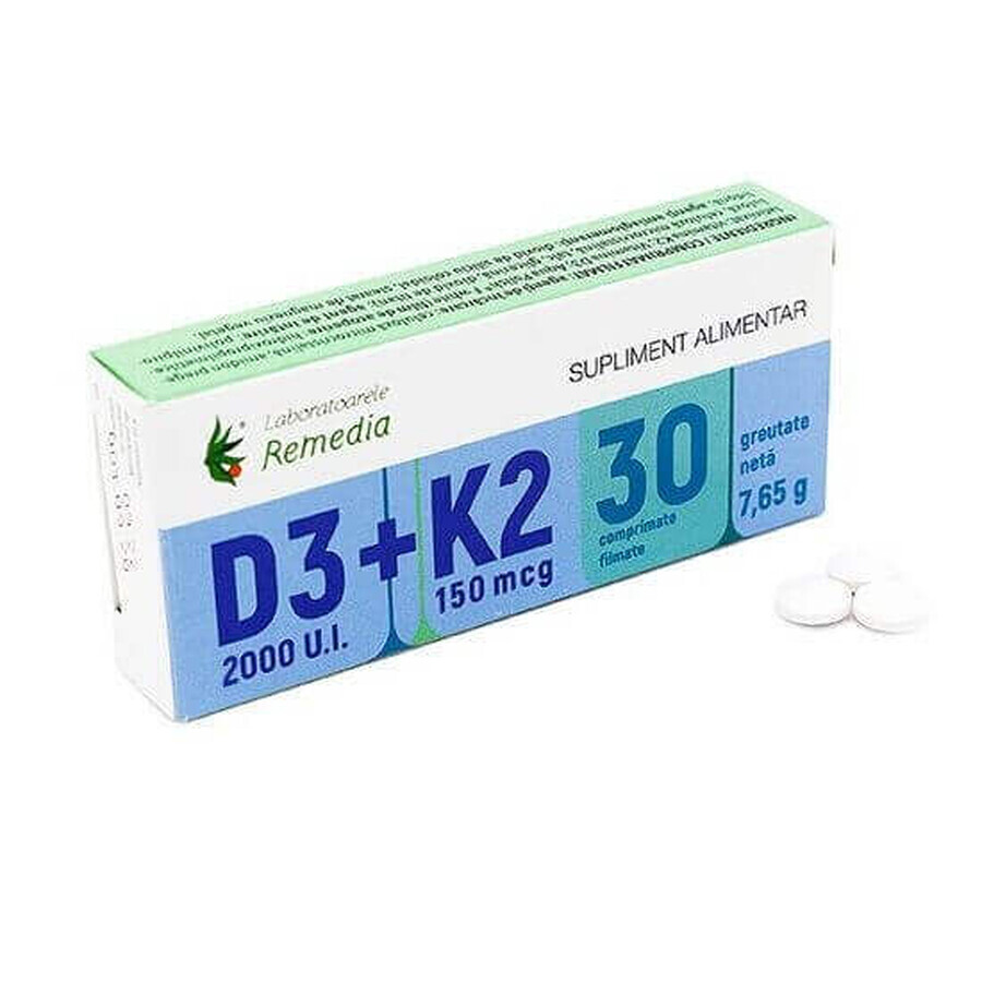 Vitamina D3 2000 UI + K2 75 mcg, 30 compresse, Remedia Laboratories recensioni
