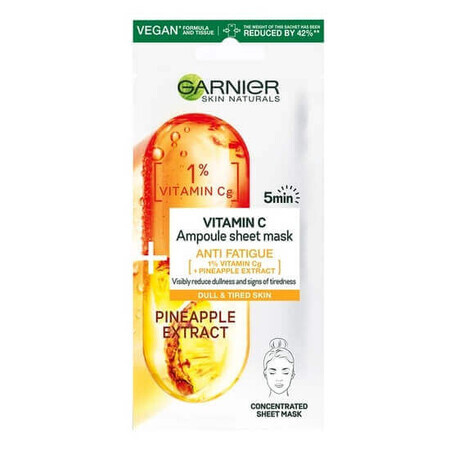 Maschera tovagliolo con ananas e vitamina Cg Fiala Anti-Fatigue Skin Naturals, 15 g, Garnier