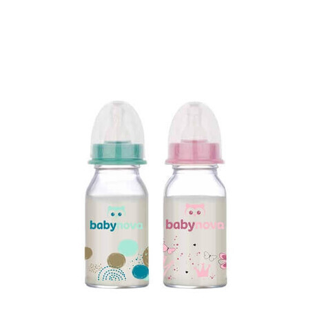 Bottiglia in vetro decorato, 0-24 mesi, 120 ml, BabyNova