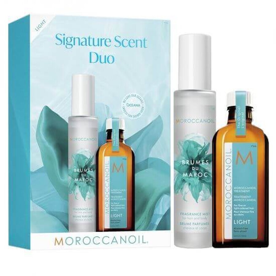 Pacchetto Light Treatment Oil per capelli fini e chiari, 100 ml + profumo per capelli e corpo Brumes du Maroc, 100 ml, Moroccanoil