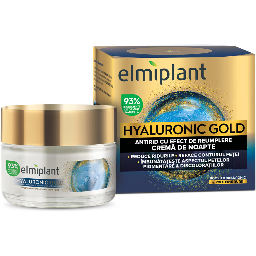 Crema notte antirughe con effetto riempitivo Hyaluronic Gold, 50 ml, Elmiplant