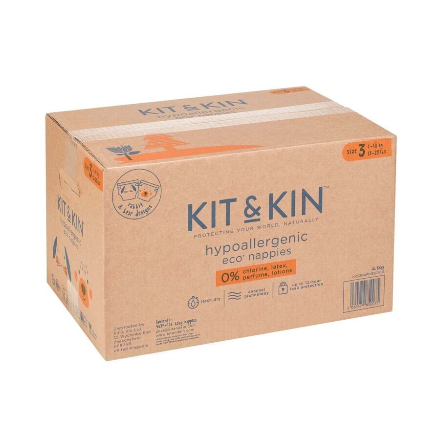 Pannolini Ipoallergenici Eco Kit&Kin, Taglia 3, 6-10 kg, 136 pz