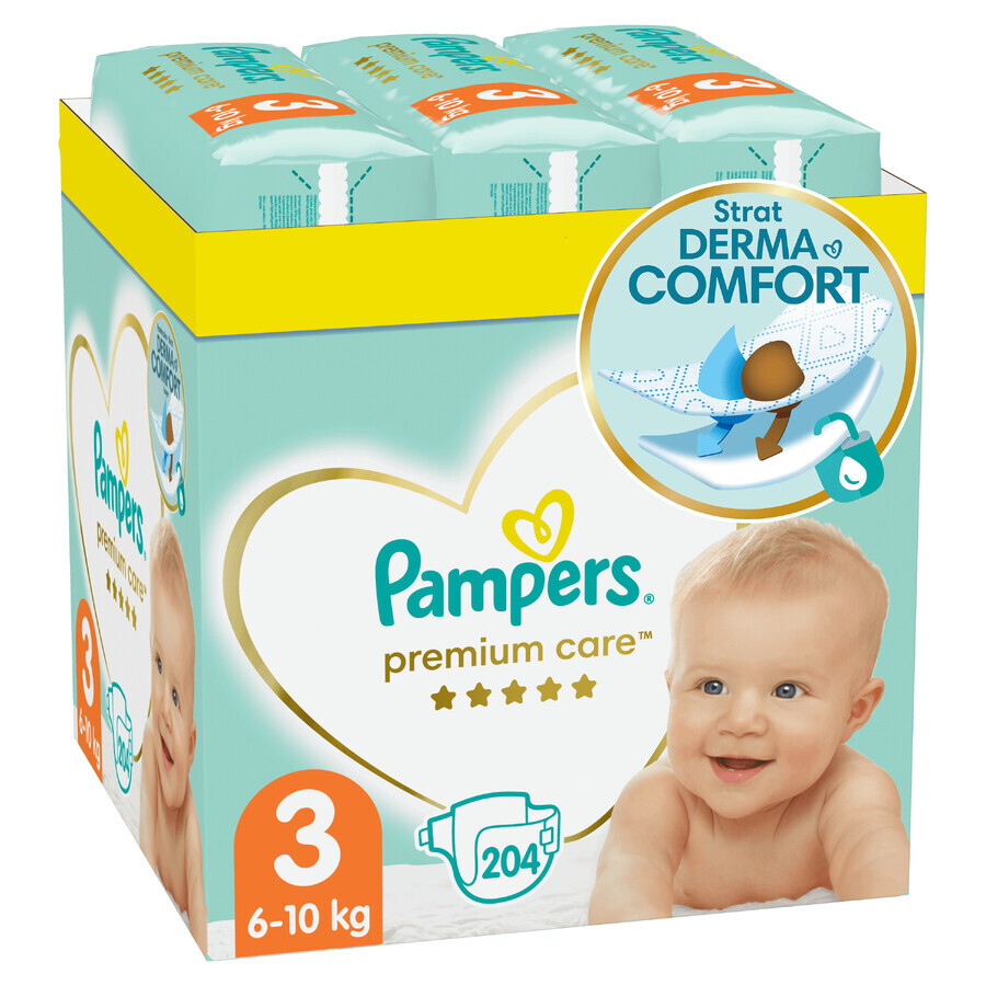 Pannolini Premium Care XXL Box, n. 3, 6-10 kg, 204 pezzi, Pampers