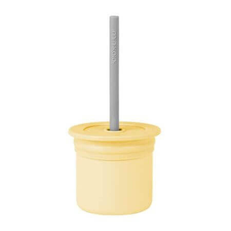 Coppa con cannuccia e contenitore in silicone per snack Sip Snack, Mellow Yellow, Minikoioi