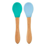 Set di 2 cucchiai con punta in silicone e manico in bambù, Aqua Green/Mineral Blue, Minikoioi