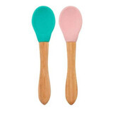 Set di 2 cucchiai con punta in silicone e manico in bambù, Aqua Green/Pinky Pink, Minikoioi