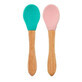 Set di 2 cucchiai con punta in silicone e manico in bamb&#249;, Aqua Green/Pinky Pink, Minikoioi