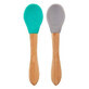 Set di 2 cucchiai con punta in silicone e manico in bamb&#249;, Verde acqua/Grigio polvere, Minikoioi