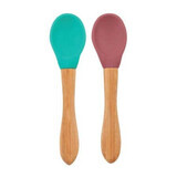 Set di 2 cucchiai con punta in silicone e manico in bambù, Aqua Green/Velvet Rose, Minikoioi