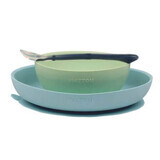Set piatti ciotola con ventosa e cucchiaio, Blu e Verde, Nattou