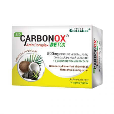 Bio Carbonox Activ Complex Detox, 500 mg, 10 capsule vegetali, Cosmo Pharm