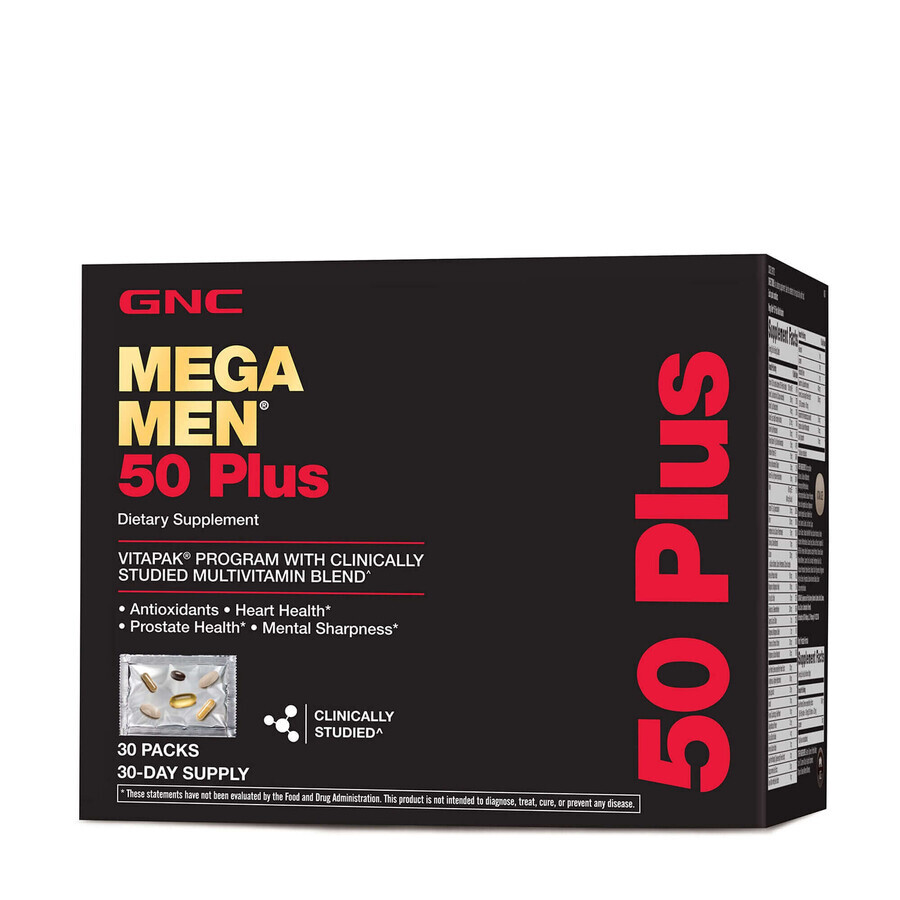 Gnc Mega Men 50 Plus Vitapak Program, complesso multivitaminico per uomo 50 Plus, 30 pacchetti