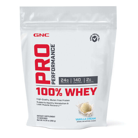 Gnc Pro Performance 100% Whey, proteine ​​del siero di latte, con sapore di vaniglia, 408 g