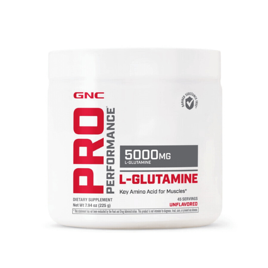 Gnc Pro Performance L-glutammina micronizzata 5000 Mg, Polvere micronizzata di L-glutammina senza aroma, 225 G
