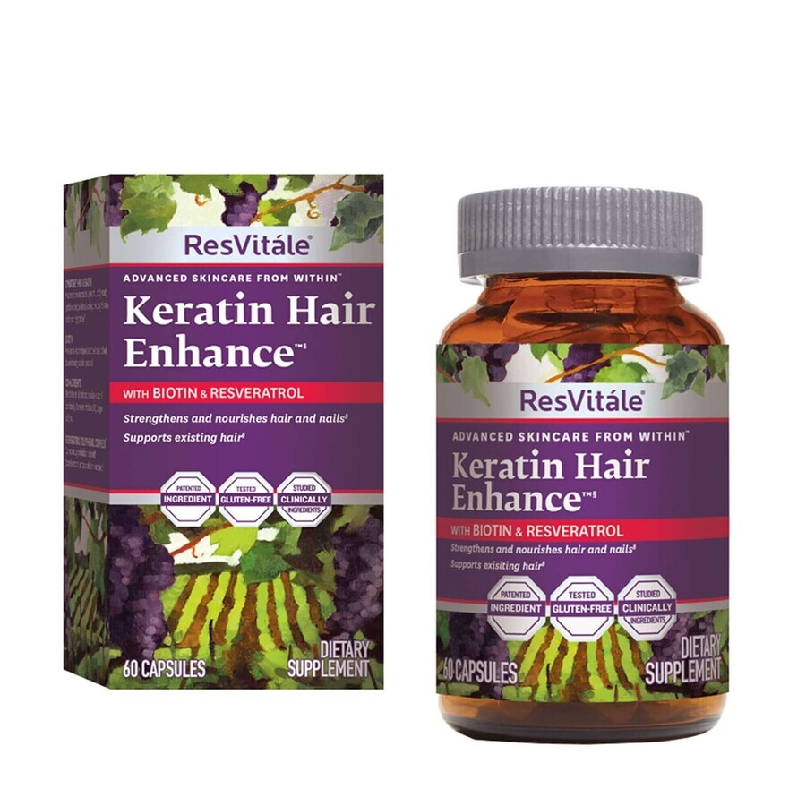 Resvitale Keratin Hair Enhance, cheratina con biotina e resveratrolo, 60 Cps
