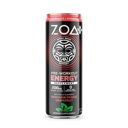 Zoa + Pre-workout Energy Drink Zero Sugar, Bevanda Energetica Senza Zuccheri Al Gusto Di Mandarino E Pompelmo, 355 Ml