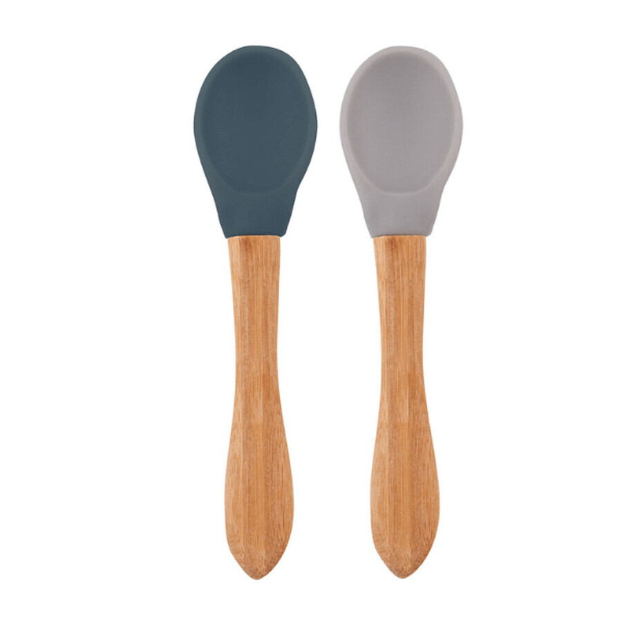 Set di 2 cucchiai con punta in silicone e manico in bambù, Deep Blue/Powder Grey, Minikoioi