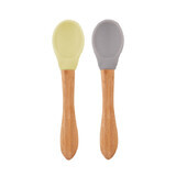 Set di 2 cucchiai con punta in silicone e manico in bambù, Giallo Mellow / Grigio Polvere, Minikoioi