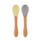 Set di 2 cucchiai con punta in silicone e manico in bamb&#249;, Giallo Mellow / Grigio Polvere, Minikoioi