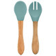 Set cucchiaio e forchetta con punta in silicone e manico in bamb&#249;, Aqua Green, Minikoioi