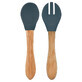 Set cucchiaio e forchetta con punta in silicone e manico in bamb&#249;, Deep Blue, Minikoioi