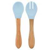 Set cucchiaio e forchetta con punta in silicone e manico in bambù, Mineral Blue, Minikoioi