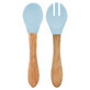 Set cucchiaio e forchetta con punta in silicone e manico in bamb&#249;, Mineral Blue, Minikoioi